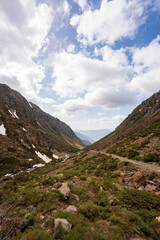 Panoramic views of the Unarre valley, from the Gola pond. Sunny day with some clouds, early spring.