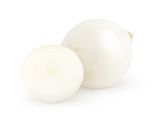 Obraz na płótnie Canvas Isolated onions. Whole white onion with half isolated on white background with clipping path