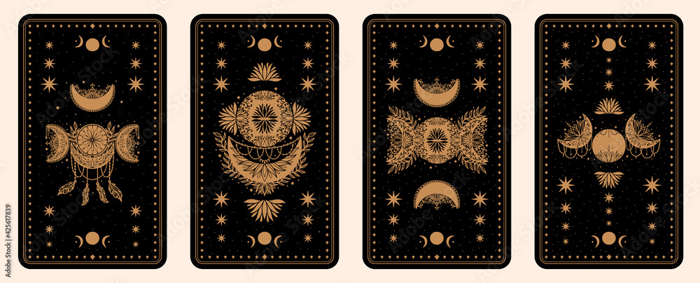 Wall mural mystical tarot desk card.occult esoteric vintage tarot card.witch fortune telling template theme.