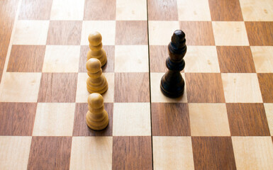 Wooden Chess Set on Wooden Chess Board, Focusing on King