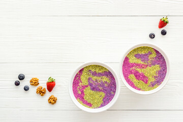 Naklejka na ściany i meble Acai detox smoothie bowles with chia seeds and berries