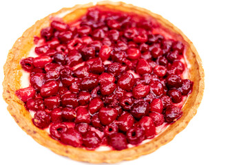 Raspberry cake isolated on white background. Raspberry pie.