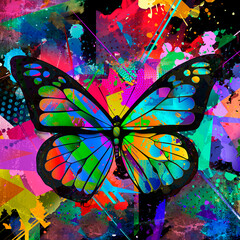 butterfly with creative colorful abstract elements on dark background