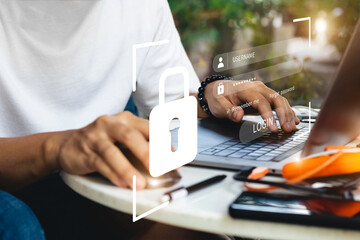 Concept of cyber security, information security and encryption, secure access to user's personal information, secure Internet access, cybersecurity.
