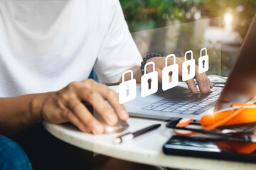 Concept of cyber security, information security and encryption, secure access to user's personal information, secure Internet access, cybersecurity.