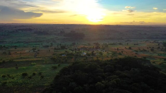 Flying over a remote African village with a drone.