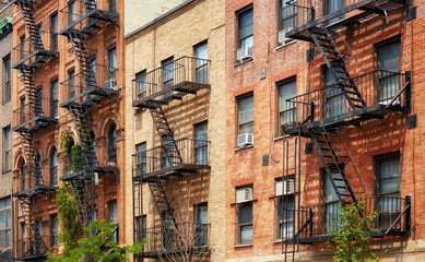 Picture of old buildings with fire escapes, New York City, USA.