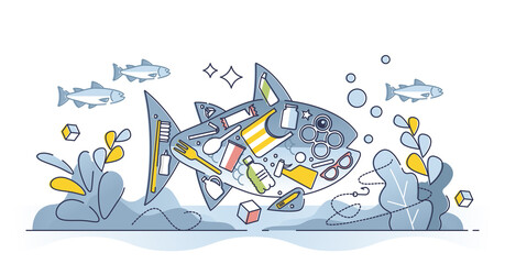 Obraz premium Ocean pollution and plastic concentration as wildlife danger outline concept