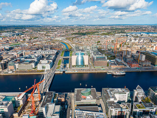 Aerial view on the channel part of Dublin near the port at the autumn