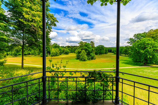 Pavilon View across the Park, Springtime at the  Prince P&uuml;ckler Park, Muskau, East Germany