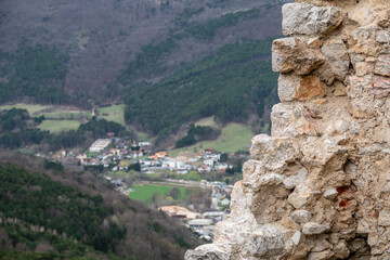 view to a valley from a castel ruin
