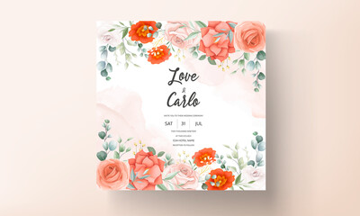 Beautiful orange flower wedding invitation card template