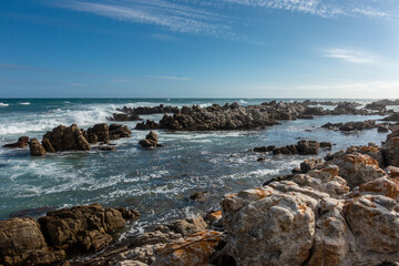 Fototapeta na wymiar Atlantic and Indian Ocean meeting point at Cape Agulhas, South Africa