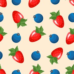 Seamless pattern from strawberries and blueberries. Vector illustration in a flat style.