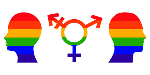 LGBTQ+ icons.Rainbow colored gender and heads icon,illustrating the LGBTQ+ community