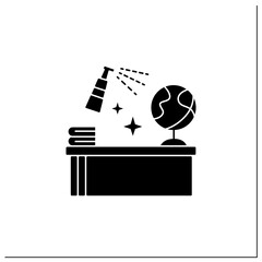 Disinfection in school glyph icon. Classroom disinfection. Quarantine in school. Safety space and preventative measures.Filled flat sign. Isolated silhouette vector illustration