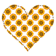 Heart patchwork in sunflower flowers