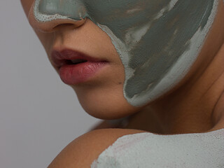 Sexual full lips. Natural gloss of lips and woman's skin. The mouth is closed. Increase in lips,...
