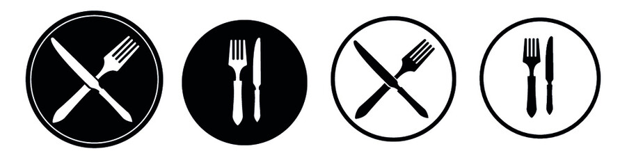 Restaurant menu black white icon Plate with fork knife