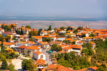 Obraz premium The view on Signagi and Alazani valley, Georgia. Sighnaghi city of love in Georgia, Kakheti region