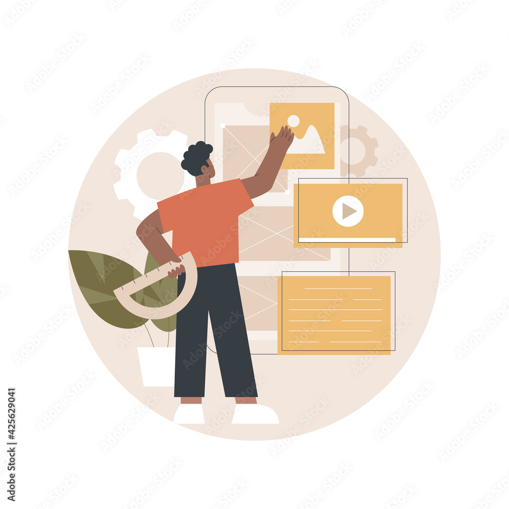 Poster ui and ux design abstract concept vector illustration. mobile app ui design, website ux, user interf