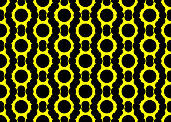 Black geometric pattern on a yellow background. Seamless texture. Vector graphics.