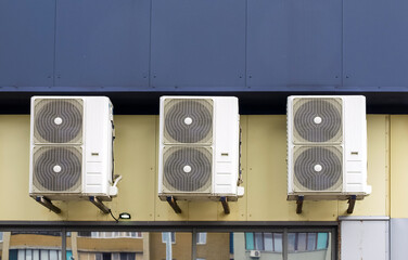 Air conditioners on the facade of the building