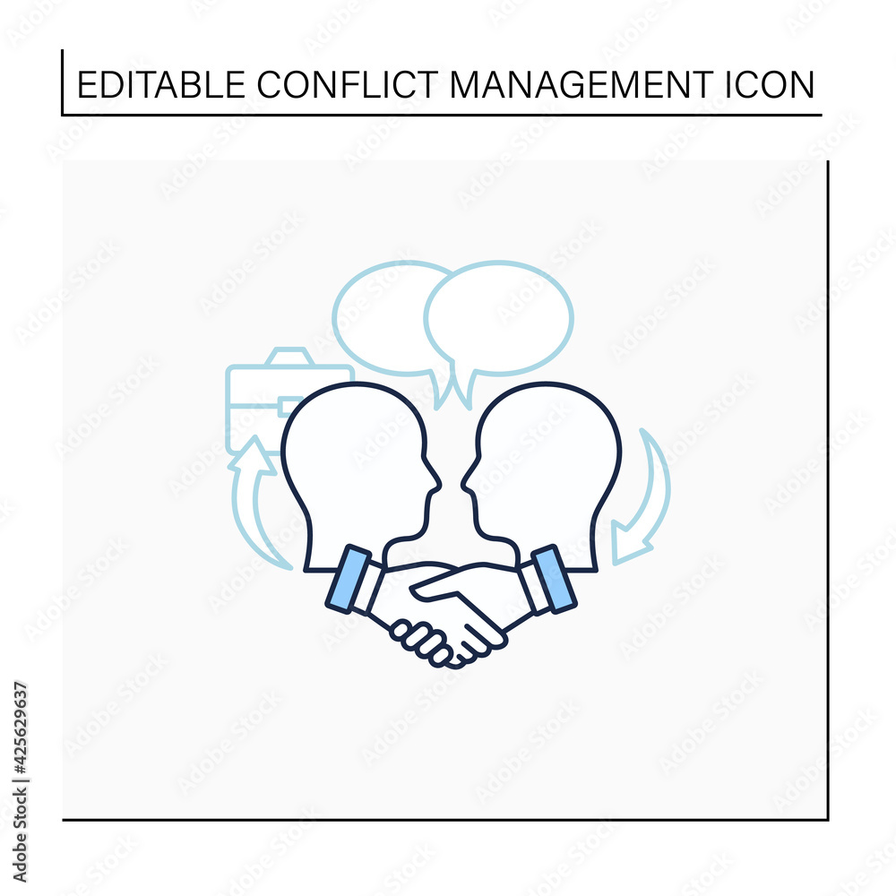 Poster negotiation line icon. dispute resolution.compromising. successfully handles, resolves issues sensib