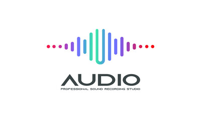 DJ Dance Party Logo, Recording Studio Emblem, Audio Wave and Light Dark Gradient Background