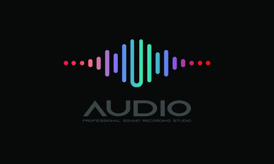 DJ Dance Party Logo, Recording Studio Emblem, Audio Wave and Light Dark Gradient Background
