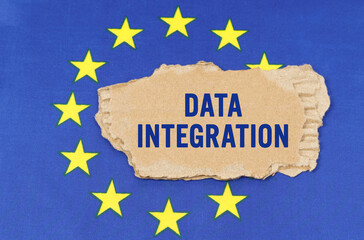 There is a cardboard box on the EU flag that says- DATA INTEGRATION