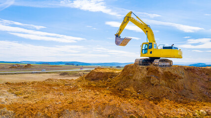 Highway construction in devastated landscape in Western Bohemia. Czech Republic, European Union.