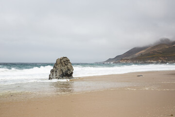 waves washing ashore on sandy beach in Big Sur, California