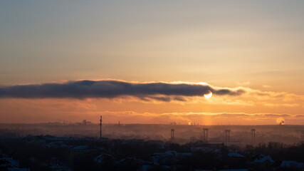 Sunset over the city. View from above. City concept