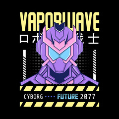 mecha robot vaporwave theme with japanese letter, perfect for merchandise, hoodie, tshirt, etc.