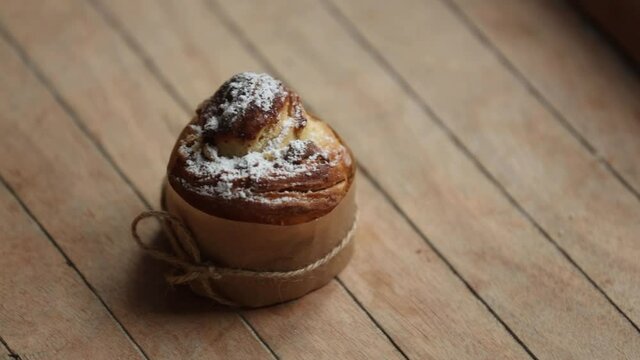 Beautiful Easter craffin on wooden table.