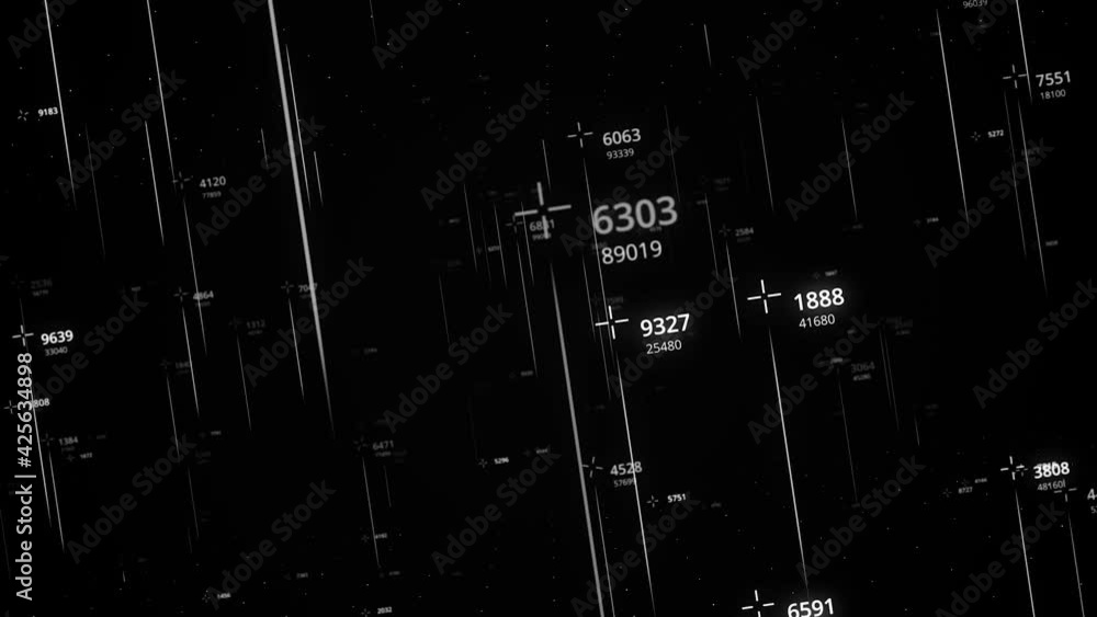 Poster numbers with lines on black background. animation. changing numbers with parallel lines flying in da