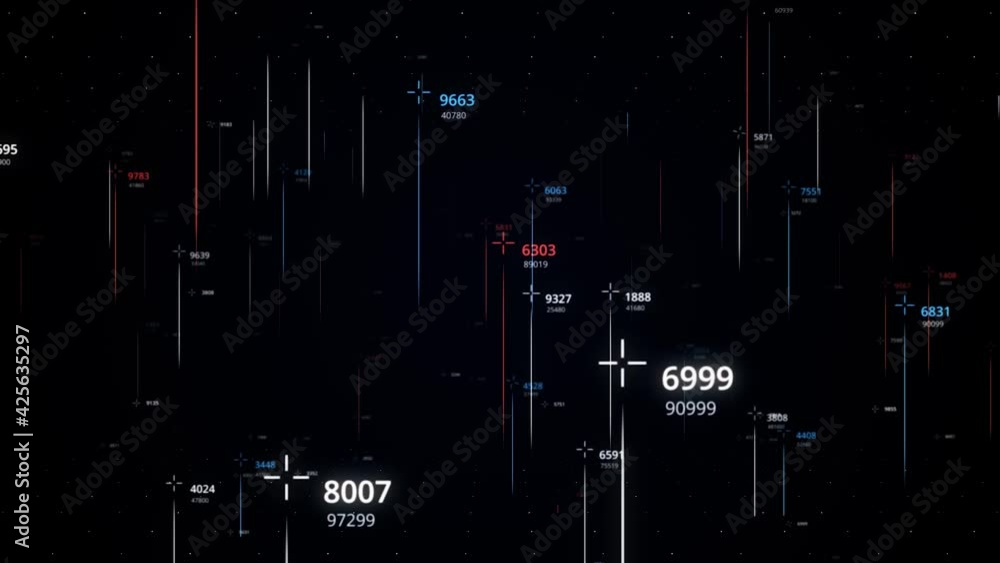 Poster lines with numbers in cyberspace. animation. abstract multi-colored lines move with changing numbers