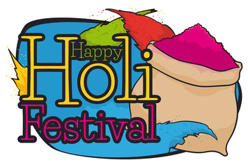 Sack with Gulal or Colorful Powders for a Happy Holi Festival, Vector Illustration