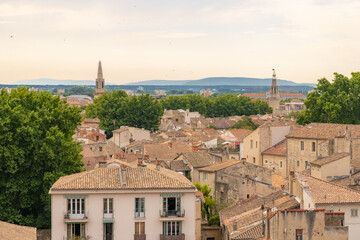 Obraz premium Avignon, aerial view of the city, with typical houses and tiles roofs 