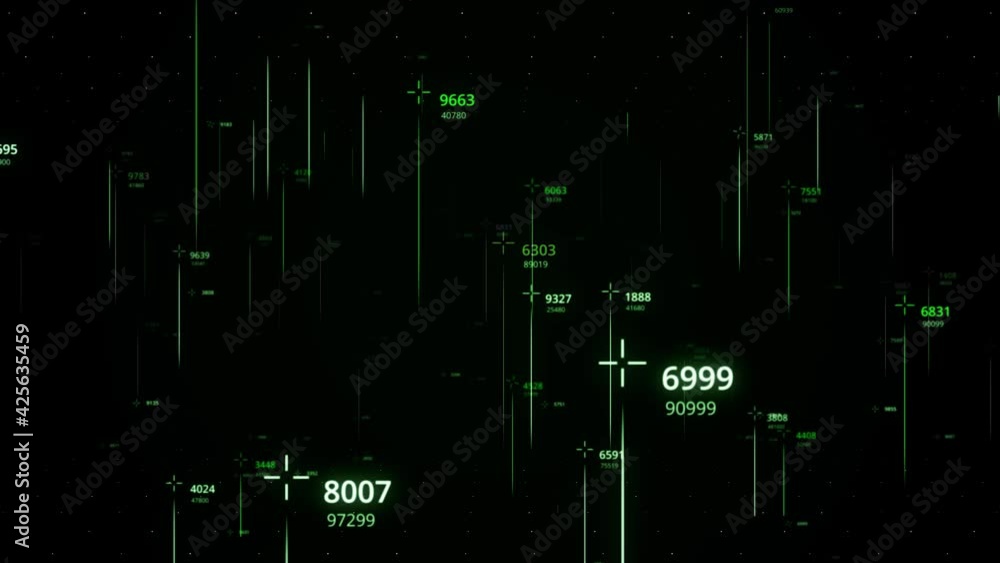 Poster numbers with lines on black background. animation. changing numbers with parallel lines flying in da