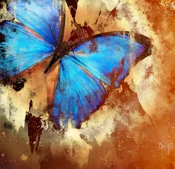 Fototapete Rund Abstract piantting - golden blue butterfly wings. fine art  © Freesurf