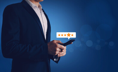 Gold four star rating feedback icon. Concept of satisfaction, quality and performance of services.