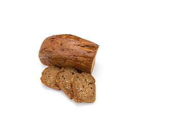 slices of black bread with sunflower seeds sliced ​​on a white background