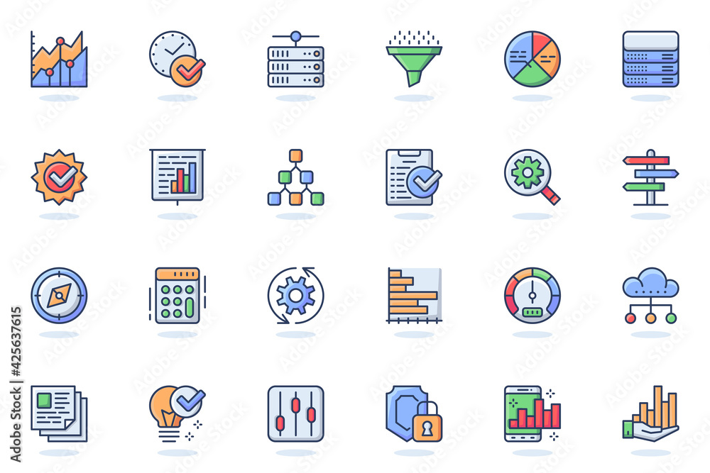 Aufkleber big data analysis web flat line icon. bundle outline pictogram of business growth, statistic graph, 