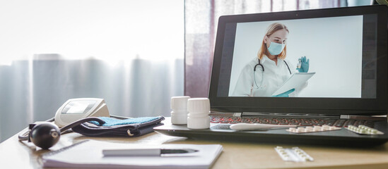 Online Medical insurance. telemedicine, telehealth,patient enters into a contract policy for medical care online, remotely. Medicine online in coronavirus covid 19, lockdown, quarantine.vaccination