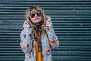 middle-aged adult woman on the street outdoors