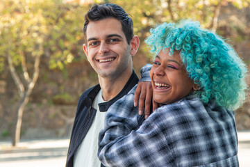 Fototapeta premium portrait of multiethnic couple smiling happily