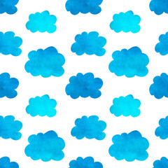 Fototapeta na wymiar Seamless patern blue watercolor cloud on white