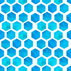 seamless geometric pattern watercolor blue comb  on white